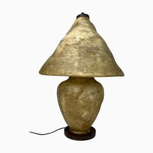 Indische Mid-Century Tischlampe aus Leder & Holz, 1960er