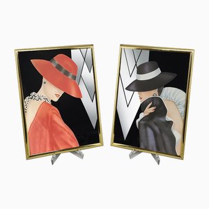 Framed Glam Girl Mirror Panels from Ferraro, 1980s, Set of 2