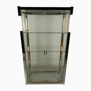 Chromed Brass Glass Display Case, 1970s
