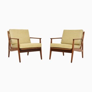 Fauteuils Vintage en Teck et Cuir attribués à Arne Vodder, Danemark, 1960s, Set de 2