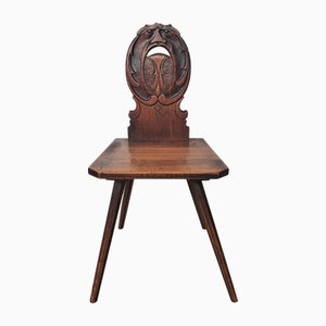 Swiss Alps Folk Art Escabelle Wooden Chair, 1820s