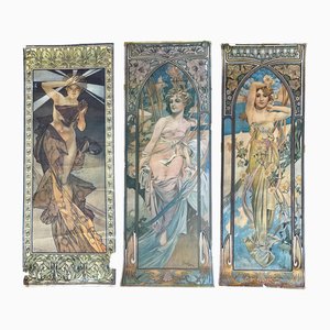 Poster nach Alphonse Mucha von Athena Reproductions Ltd. London, 1973, 3er Set