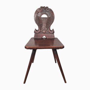 Swiss Alps Folk Art Escabelle Wooden Chair, 1820s
