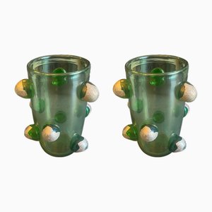 Grüne Punkte Vasen mit Gold von Colizza, 2er Set