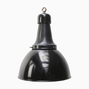 Lámpara colgante holandesa industrial vintage esmaltada en negro, años 20