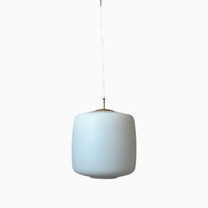 Large Scandinavian White Glass and Brass Ceiling Lights, Set of 4