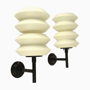 Large Wall Lights in Opaline Glass from Raak, 1960s, Set of 2