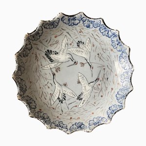 Meiji Japanische Hellblaue Porzellanschale mit Kranichen, 1890er