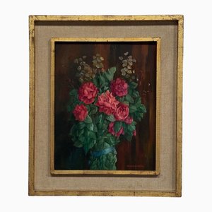 Mauboussin, Still Life with Bouquet of Roses, 20th Century, Oil on Wood
