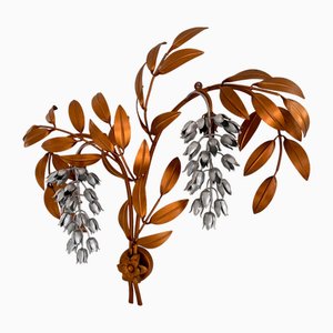 Large Mid-Century Wisteria Gilt Golden Rain Metal Wall Sconce by Hans Kögl, 1970s