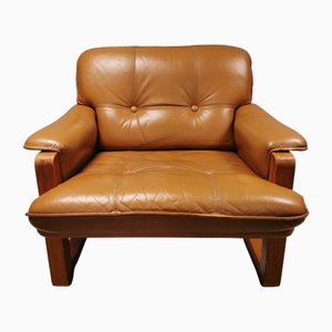 Poltrona Furuhof in legno di pino e pelle di Hannu Jyräs per Ikea, 1979