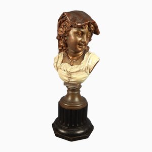 Carl Dorn, Busto de niña con velo, metal patinado, 1884