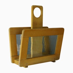 Vintage Wood and Glass Magazine Rack