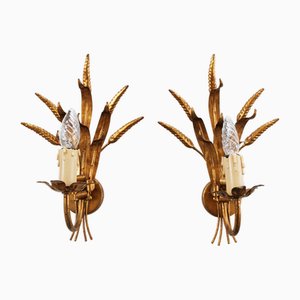 Hollywood Regency Wheat Sheaf Wall Lights by Hans Kögl, 1970s, Set of 2