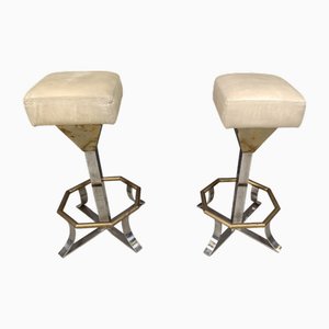 Set of Brass and Chrome Bar Stools, 1970s