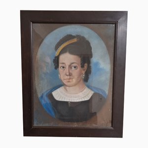 German Artist, Portrait of Wilhelmina Rische, 1860s, Gouache on Paper, Framed