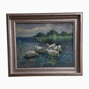Five Ducks in the Pond, 1910s, Oil on Canvas