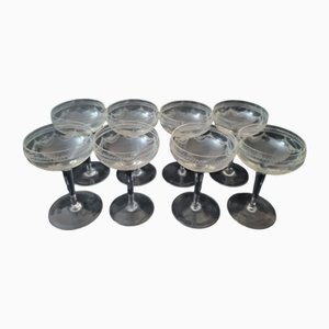 Copas de champán de cristal, década de 1890. Juego de 8
