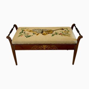 Antiker freistehender edwardianischer Duett Hocker aus Palisander mit Intarsien, 1900er