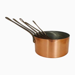 Französische Vintage Kochtöpfe aus verzinntem Kupfer mit Messinggriff, 1980er, 5 . Set