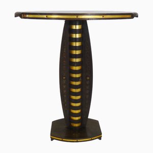 Art Deco Style Pedestal Table in Beech and Gilded Metal, 1960s