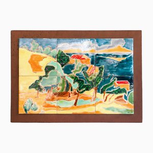 Mid-Century French Ceramic Glazed Tile Panel of Anduze, 1960s