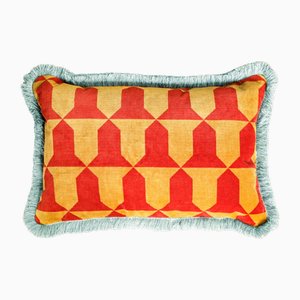 Handmade Comoglio Cushion with Grey-Blue Fringe by Pierre Frey