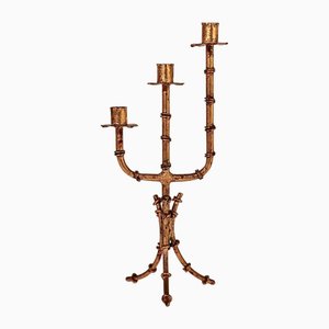 Wrought Iron and Gold Leaf Candlestick from Ferroarte, 1950s