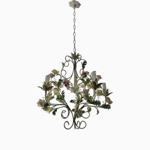 Italienischer Kronleuchter aus Keramik & Tole Rose, 1960er