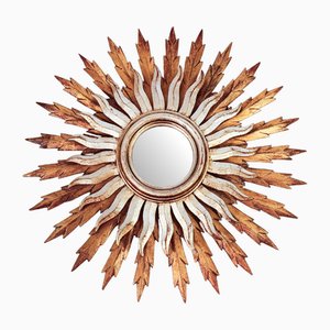 Large Sun Mirror in Wood and Gold Leaf, 1950s