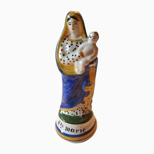 Virgin and Child Figure in Wooden Chapel from Quimper, Late 19th Century