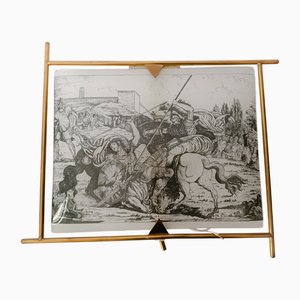 Mid-Century Modern Wall Lamp in Silk-Screened Glass and Brass with Hunting Scene, 1950s