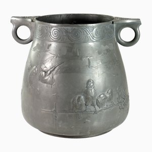 Art Nouveau Pewter Kayser Birds Flowers Vase, 1900s