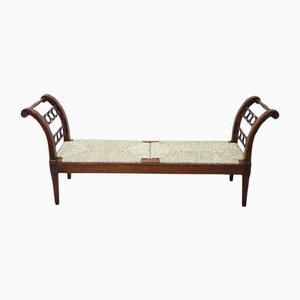 Antique Walnut Bench with Straw Seat