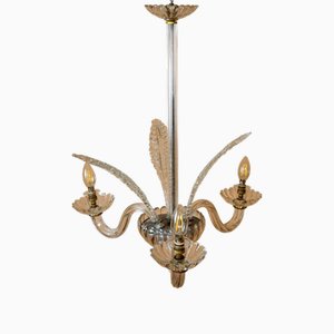 Vintage Three-Light Chandelier in Murano Blown Glass, 1940s
