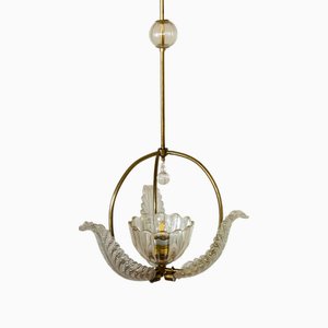 Lampe à Suspension Vintage en Verre de Murano attribuée à Ercole Barovier pour Barovier & Toso, 1930s