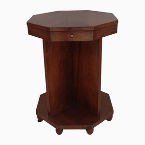 Art Deco Octagonal Reading Table with Two Shelves and Drawers, 1930s