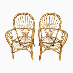Fauteuils Mid-Century en Rotin, Pays-Bas, 1960, Set de 2