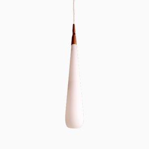 Skandinavische Hängelampe aus weißem Opalglas & Teak von Uno & Östen Kristiansson für Luxus, 1960er