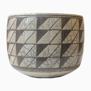 Skandinavische Geometrische Keramikschale oder Pflanzgefäß mit Raku Glasur, 1970er