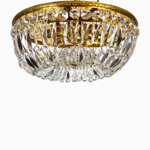 Plafonnier Vintage en Laiton et Cristal au Plomb de Palwa, 1960s