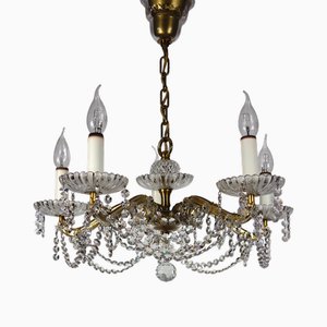 Antique Brass & Lead Crystal Chandelier from Palm & Walter, 1960s