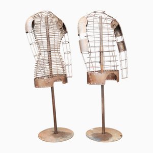 Manichini vintage da uomo e da donna con struttura in metallo patinato, set di 2