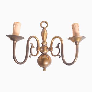 Lampada da parete a due braccia in ottone, 1920