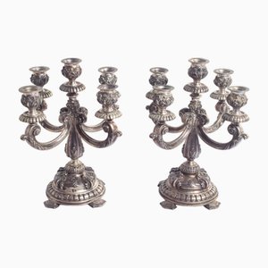Candelabri a cinque luci in argento, 1900, set di 2