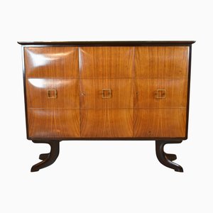Mueble bar italiano Mid-Century de nogal y latón atribuido a Paolo Buffa, años 40
