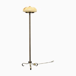 Brass Floor Lamp with Glass Shade, 1940s