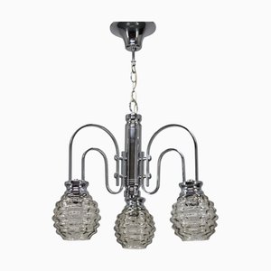 Chrome and Glass Chandelier, Italy, 1970s