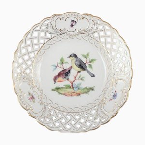 Plato abierto de porcelana de encaje de Meissen, Alemania, década de 1900