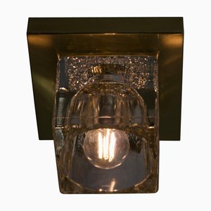Ice Glass Cube Wall Lamp with Brass Base attributed to Peill & Putzler, 1970s